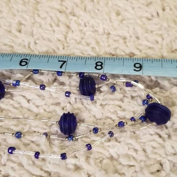 Blue 3 strand Necklace Funky Beads - Picture 4 of 6